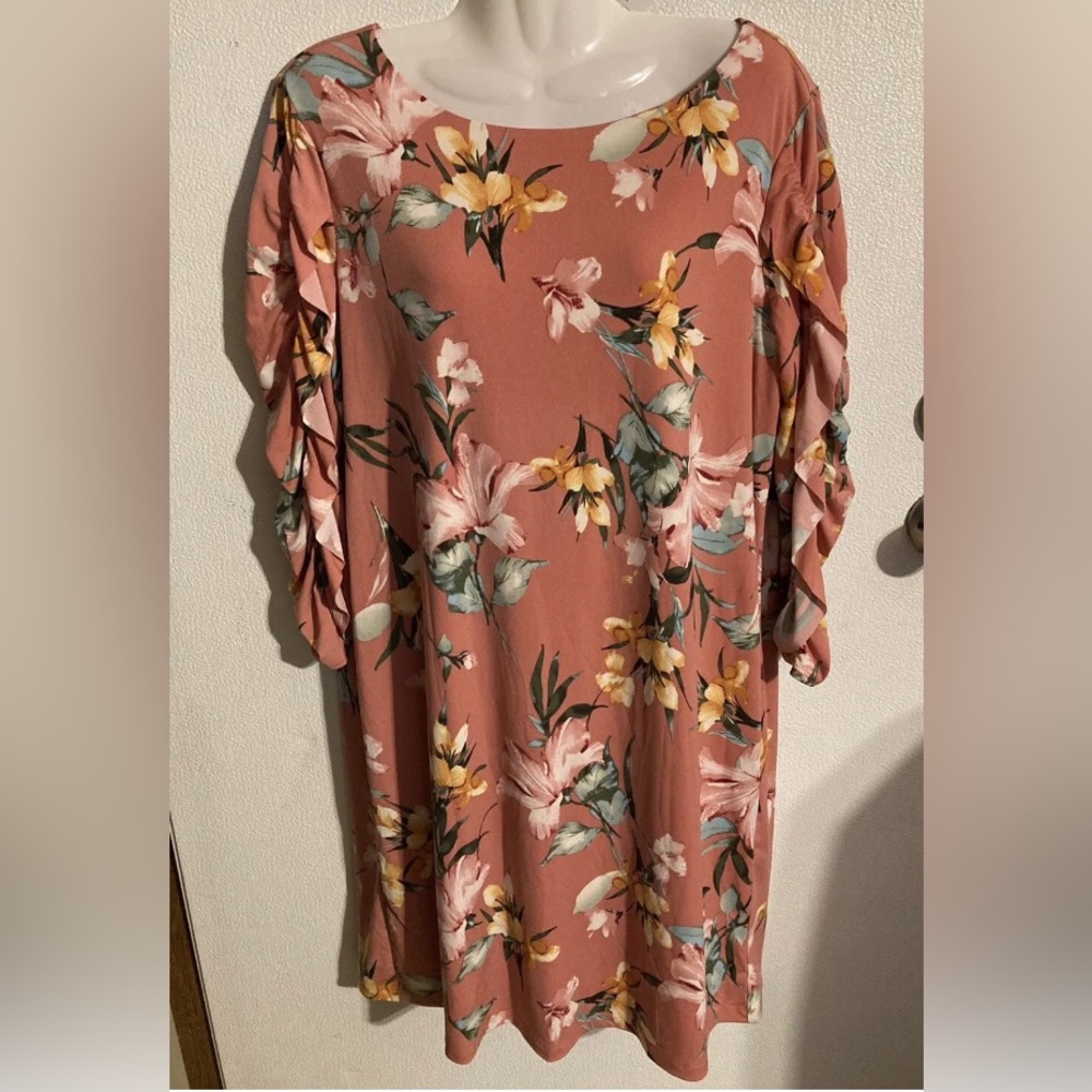 Cato size L women’s floral lined dress 3/4 ruffle sleeves NEW